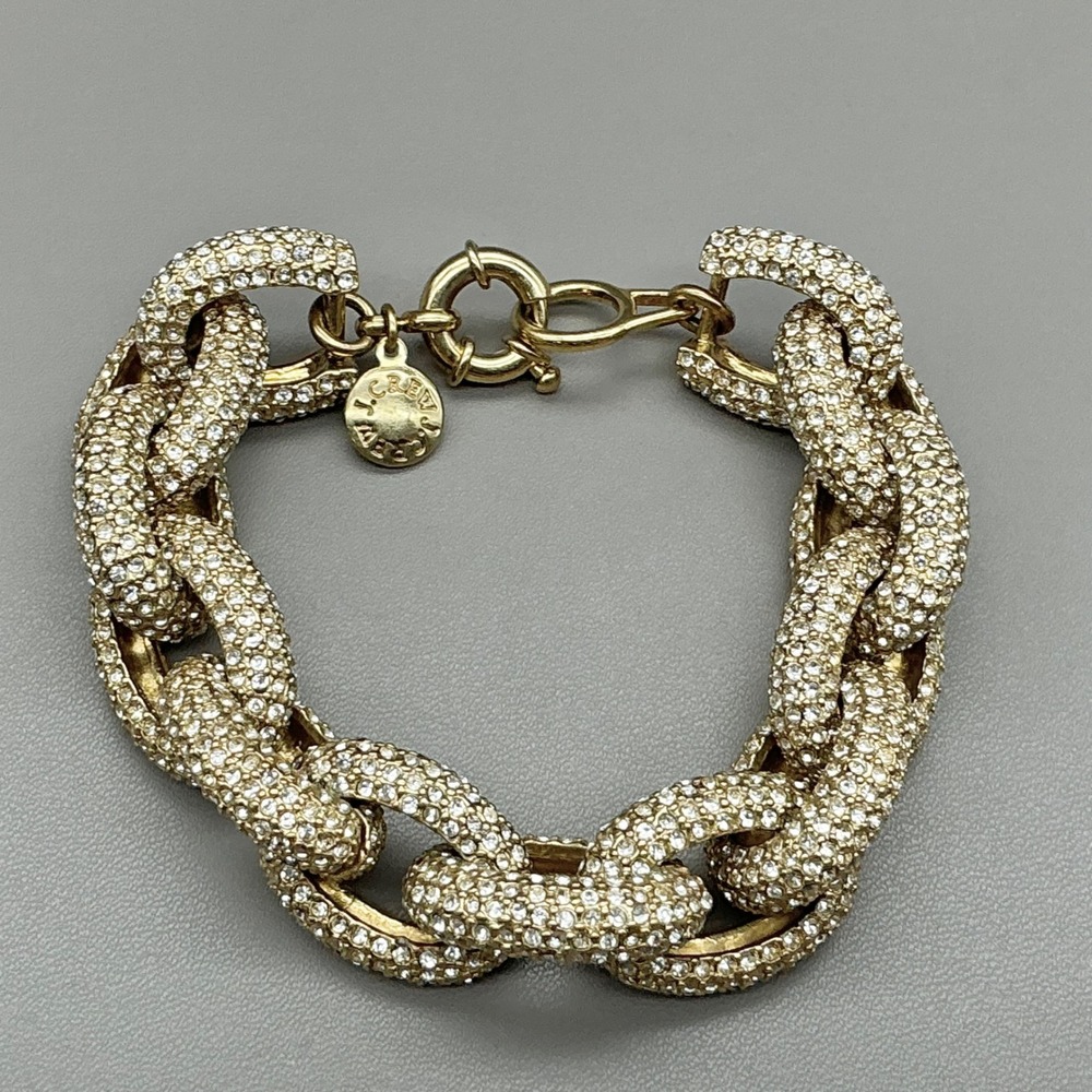 J.Crew Bracelet Womens Gold Pave Rhinestone Chunky Curb Link Statement 7.5 Inch